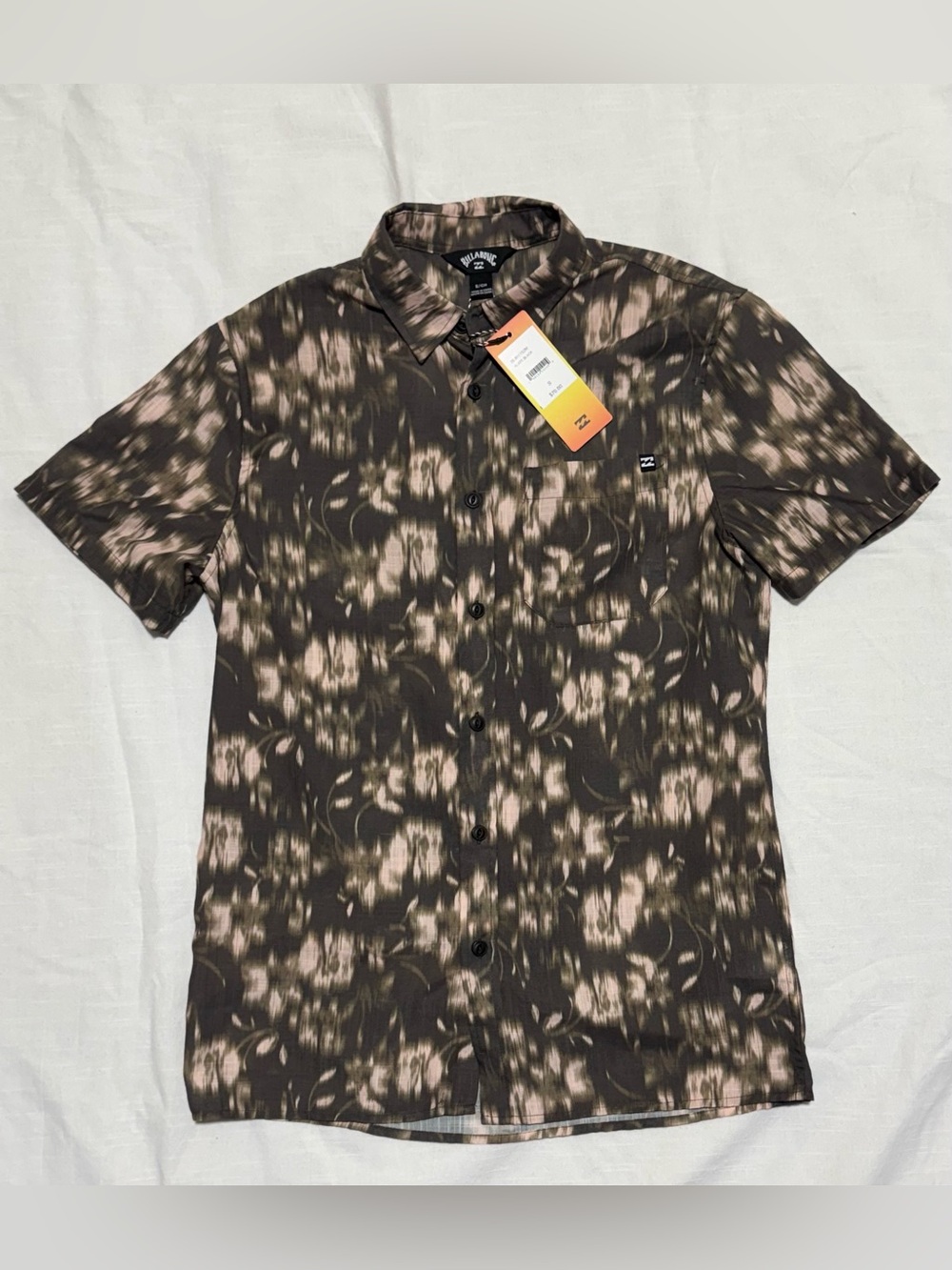 Billabong Blurred Ikat Style Floral Print Slate Black Swell SS Woven Shirt Men S